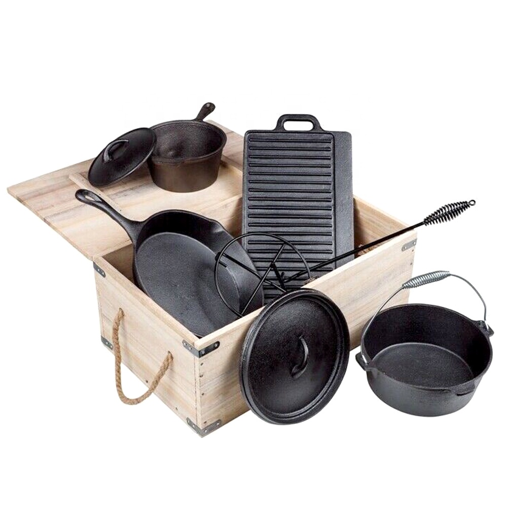 Camping Cooking Dutch Oven - Pré-temperado churrasco resistente acampamento ao ar