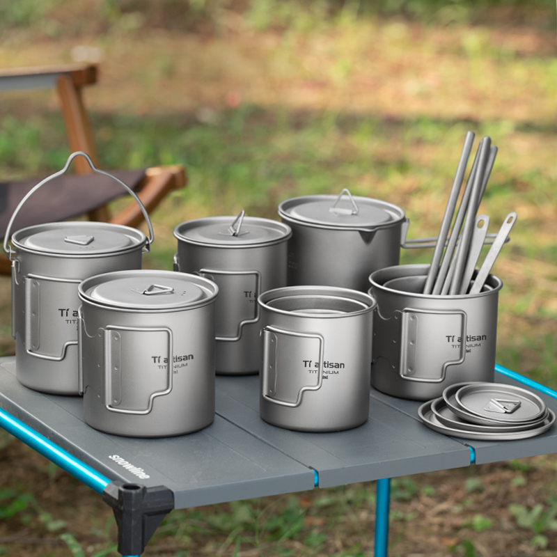 Camping Cooking Cup - Tiartisan ao ar livre titânio leve