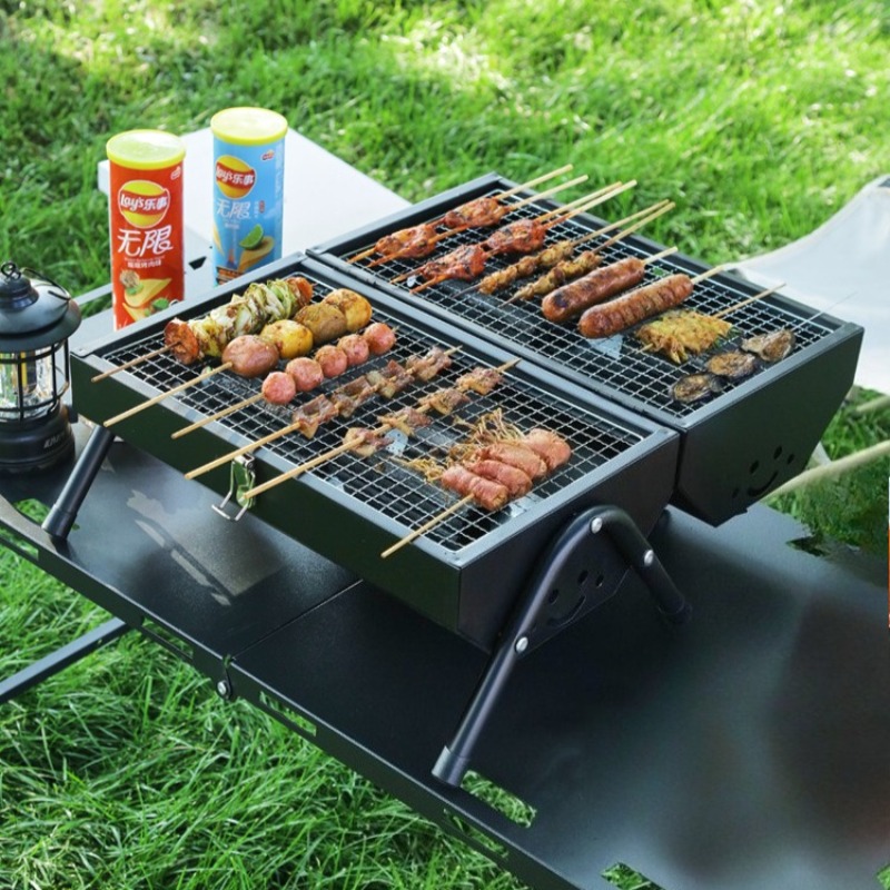 Camping Double Cooking Stove - Grelha de churrasco de aço carbono