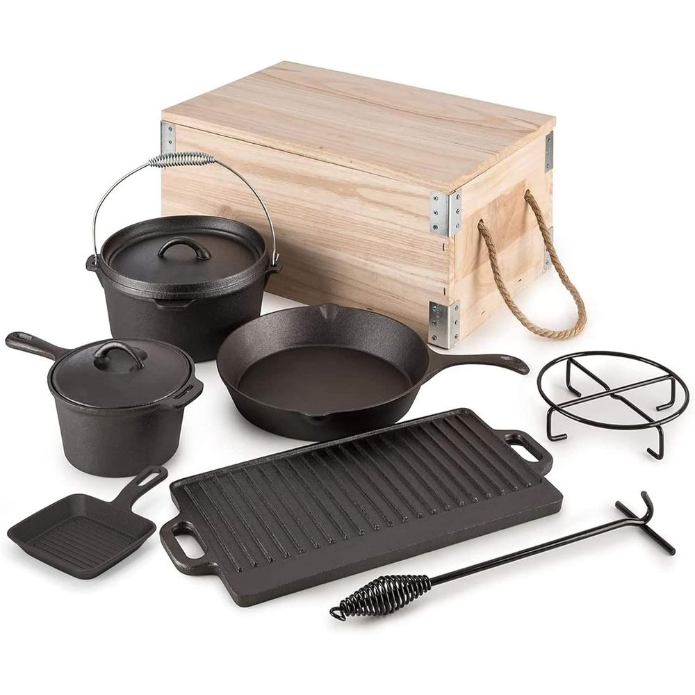 Camping Cooking Dutch Oven - Conjunto de 8 Peças de Panelas