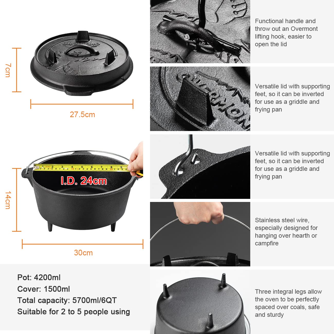 Forno holandês de acampamento  - Camping Cooking Dutch Oven avaliação e preço