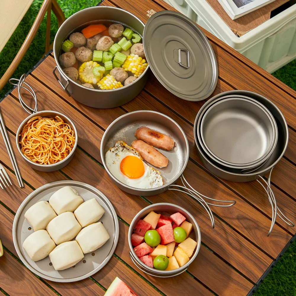 Conjunto de panela de titânio  - Camping Cooking Set With Bag avaliação e preço